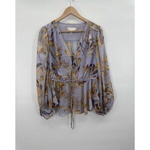 Ted Baker Women 3 Medium Peplum Blouse Lavendar Woodlands Chiffon Ethereal Fairy